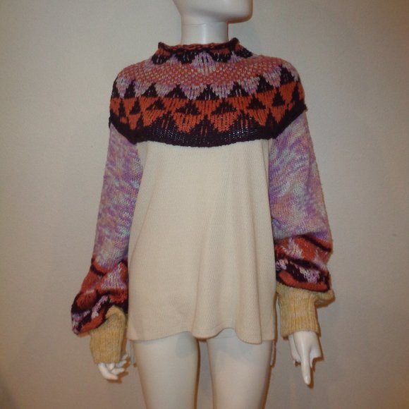 $128 FREE PEOPLE SWIT THE SMALL STUFF MOCK NECK KNIT TOP SIZE L LARGE - Picture 2 of 4